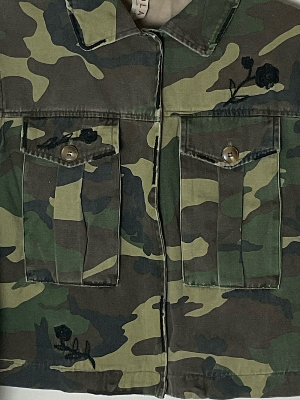 dolan Camouflage Jacket Black Embroidered Roses Hippie Festival Military Size M - Picture 2 of 11